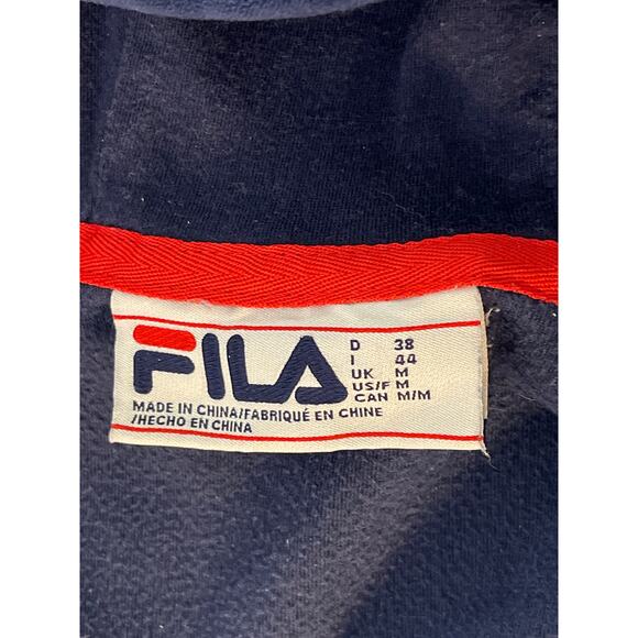 Fila Navy Blue Velour Full Zip Hoodie with pockets and Logo Ribbon on Sleeves M - Picture 4 of 9